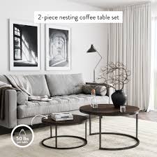 42 w nesting coffee tables round black iron etched top modern contemporary. Stella Round Nesting Or Stacking Coffee Table Set Of 2 Wood Finish Metal Frame Warm Nutmeg Black Nathan James