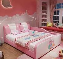 Cama Infantil Moderna em Estilo Cartoon Rosa para Meninas com Armazenamento  em Madeira e Couro Macio, Cama Dupla para Crianças