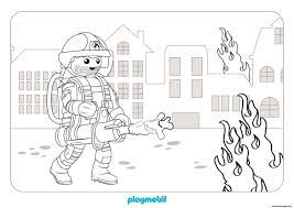 Coloriage Pompier Playmobil Eteint Un Incendie Dans Une Maison Dessin  Pompier à imprimer