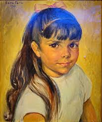 Vintage Child Portrait Painting, French Oil Painting