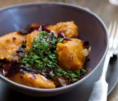 Gluten Free Pumpkin Dumplings With Radicchio Recipe Recipe Vegetarian Thanksgiving Vegetarian Thanksgiving Recipes Radicchio Recipes