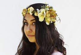 Boho Floral Head Wreath Woodland Princess Soft Moonlight Yellow And Olive Green Magnolia Flower Crown Floral Head Wreath Head Wreath Boho Floral