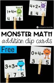 Monster Math Addition Clip Cards Kindergarten Math Games Kindergarten Math Activities Math Addition