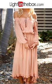 34 99 Women S Holiday Boho Maxi Dress Solid Colored Dusty Rose Lace Off Shoulder Spring White Blushing Pink M L Xl Boho Maxi Dress Maxi Dress With Sleeves Boho Dress