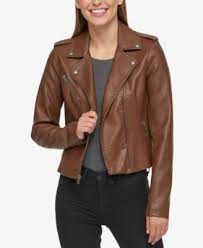 Levi S Women S Faux Leather Moto Jacket In Cognac Modesens Womens Faux Leather Moto Jacket Faux Leather Moto Jacket Leather Jackets Women