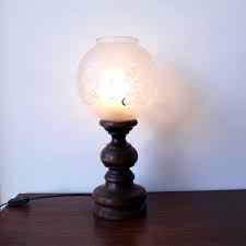 Clear glass table lamp with blackened bronze accents. 1920 S Round Glass Table Lamp Little Paris Store