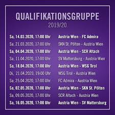 Genaue daten stehen zwar erst zu den ersten vier runden, die jeweiligen gegner stehen aber bereits bis in runde 22 fest. Fk Austria Wien On Twitter Der Spielplan Des Finaldurchgangs Der Oefbl Steht Fest Austria Wien Startet Bereits Am 14 Marz Mit Einem Heimspiel Gegen Den Fcadmirawacker In Die Qualifikationsgruppe Faklive Oefbl