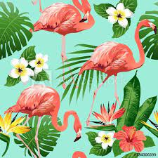 Flamingo Bird And Tropical Flowers Background Seamless Pattern Vector Tropical Painting Flamingo Flower Backgrounds