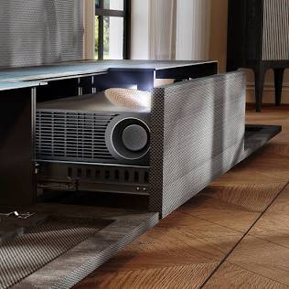 Motorised drawer inside laser TV cabinet, AI generated