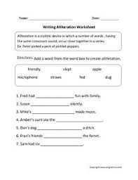 Writing Alliteration Worksheet Alliteration School Worksheets Alliteration Activities