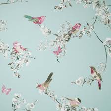 Beautiful Birds And Flowers Wallpaper Beautiful Birds Duck Egg Wallpaper In 2020 Bird Wallpaper Bedroom Bird Wall Stencil Striped Wallpaper Living Room