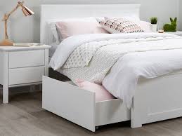 The bed is an economic choice as it does not require a box spring. White Double Beds With Storage On Sale Now