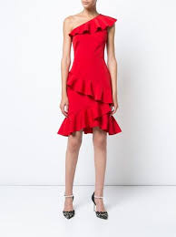 Marchesa Notte One Shoulder Ruffle Dress Designer Cocktail Dress Cocktail Dress Party Fiesta Dress