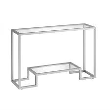 Geometric Modern Glass Console Table With Storage Shelf Rectangle Entryway Table For Living Room Sofa Table Hallway Or Bedroom In Nickel Finish 30 H X 40 7 Console Table Metal Console Table