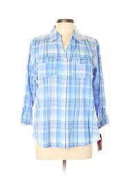 Details About Nwt Cathy Daniels Women Blue 3 4 Sleeve Button Down Shirt Lg