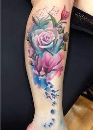 Watercolor Leg Tattoo By Lianne Moule Beautiful Leg Tattoos Tattoos Rose Tattoos