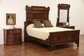 Victorian Eastlake 1880 S Queen Size 3 Pc Walnut Burl Bedroom Set Marble Tops Bedroom Set Queen Size Bedding Furniture