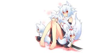 Bianca is a lovely chibi white wolf with a lot of attitude. Tails Touhou Chibi Animal Ears Red Eyes Short Hair White Hair Inubashiri Momiji Simple Background Wolf Girl Anime Girls Detached Sleeves White Background Knees Together Wallpapers Hd Desktop And Mobile Backgrounds