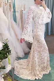 High Neck Modest Wedding Dress With Bell Sleeves Boho Modest Bridal Gown From Alta Moda Brida In 2020 Modest Wedding Dresses Modest Bridal Gowns Casual Wedding Dress