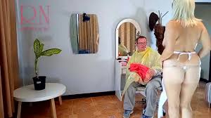 Do you want me to cut your hair? Stylists client. Naked hairdresser.  Nudism 11