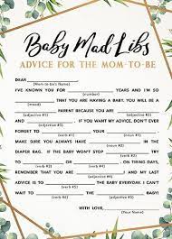 Baby Mad Libs Advice Card Baby Shower Game Printable Baby Shower Instant Download Gend Easy Baby Shower Games Simple Baby Shower Gender Neutral Baby Shower