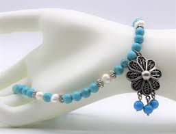 1024 x 1024 jpeg 242 кб. Turquoise Beaded Necklace With Vintage Silver Flower Pendant Pearl Accents Strand Elegant Everyday Accessory Unique Gift For Women