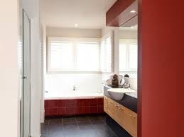 Our fave bathroom tile design ideas. Red Tile Bathroom With Bathtub And Tile Floor And Sink And Black Basin Inspirations Paint