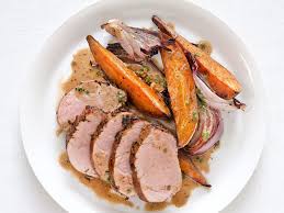 Roast Pork And Sweet Potatoes Food Network Recipes Pork Dinner Pork Recipes