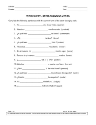 worksheet stem changing verbs 8th 9th grade worksheet spanish worksheets verb worksheets middle school spanish lessons