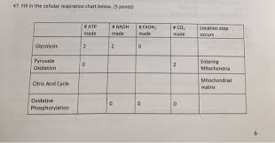 solved 47 fill in the cellular respiration chart below