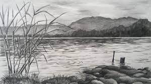 The broad stroke method allows you to create a variety of uniform wide marks that are very effective at communicating realistic forms that you would find in landscapes. Landscape Drawing In Pencil Scenery Pencil Sketch Pencil Art Youtube