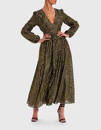 Gold And Black Foil Print Long Sleeve Maxi Dress Forever Unique