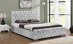 Extend elegance to the bedroom with this bliss grey velvet bed. Sterling Crushed Velvet Kingsize Bed 5ft Silver