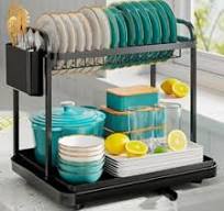 Real Home Innovations Folding Dish Rack Set, Chrome & Black