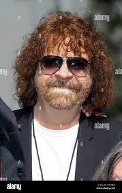 British musician Jeff Lynne of the rock bands 'Electric Light Orchestra'  and 'Traveling Wilburys' poses during the ceremony of Roy Orbison's  posthumously honour with a star
