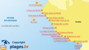 Carte Des Stations Balneaires Et Des Plages De La Cote De Lumiere En Vendee Vendee Les Sables D Olonne Carte Vendee