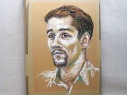 Mid-Century Male Portrait Drawing Vintage Original Wall Art Masculine Home  Décor