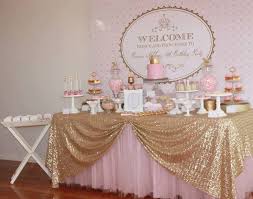 Great Sparkly Gold Tablecloth With Pink Tutu Lovely Lt 3 Kenley 39 S Princess Theme Birthday Party Baby Shower Princess Pink Gold Baby Shower