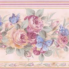 CONCORD WALLCOVERINGS ™ Wallpaper Border Floral Pattern Roses Butterflies  for Bedroom Living Room, Beige Pink Blue, 15 Feet by 7 Inches 29427 -  Amazon.com