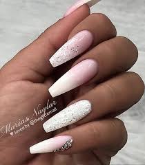 Ombre Pink And White Acrylic Nails With Glitter Light Pink Nails With A Brighter Pink Tip
