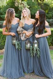 Charming Chiffon Bridesmaid Dress Off Shoulder Floor Length Bridesmaid Dress In 2020 Tulle Bridesmaid Dress Long Bridesmaid Dresses Dusty Blue Bridesmaid Dresses