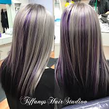 Metallic Silver And Purple Violet Hair Hair Highlights Purple Hair Highlights Blonde Hair With Roots