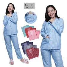 Bj Pp Pajamas For Women Polkadot Motif Long Sleeve Nightgowns Shopee Singapore