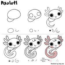 Illustration of a cute cartoon axolotl surrounded by transparent bubbles. Greg Ham Axolotl Cute Cute Drawings Kawaii Drawings