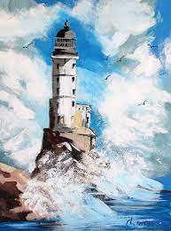 Next paint some taller grass with the 4 round brush. Original Acrylic Painting Of The Lighthouse Painting By Elena Zlatomrezova Saatchi Art