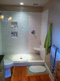 Tub To Shower Doorless Walk In With White Subway Tiles Cheap Bathroom Remodel Small Bathroom Bathroom Design