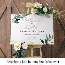 Welcome To Bridal Shower Sign Template Gold Foliage Brunch Etsy In 2021 Bridal Shower Welcome Sign Bridal Shower Signs Welcome To Bridal Shower Sign