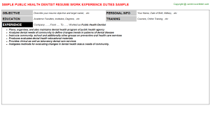 Public Health Dentist Resume Sample