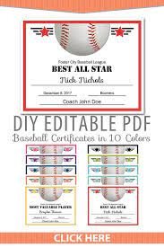 Editable Pdf Sports Team Baseball Certificate Award Template Etsy In 2021 Award Template Baseball Award Lettering