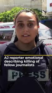 "Palestinian journalists right now are crying.", ., Al Jazeera’s Hind  Khoudary became emotional as she described the attack